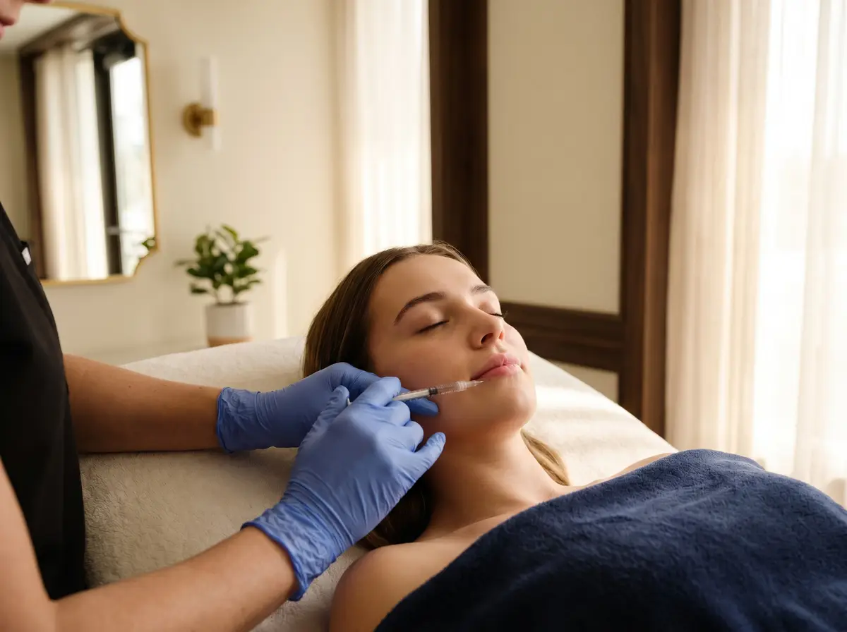 A patient receiving lip filler from a credentialed Pura Vida provider in Fleming Island, FL
