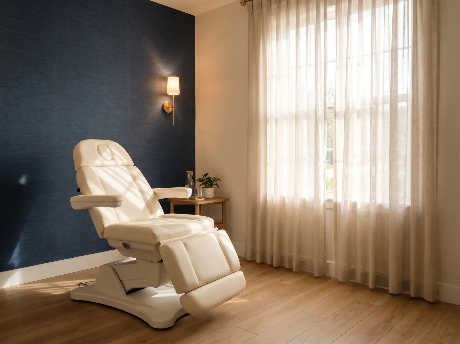 A private, softly lit treatment room at Pura Vida’s Fleming Island Medical Spa